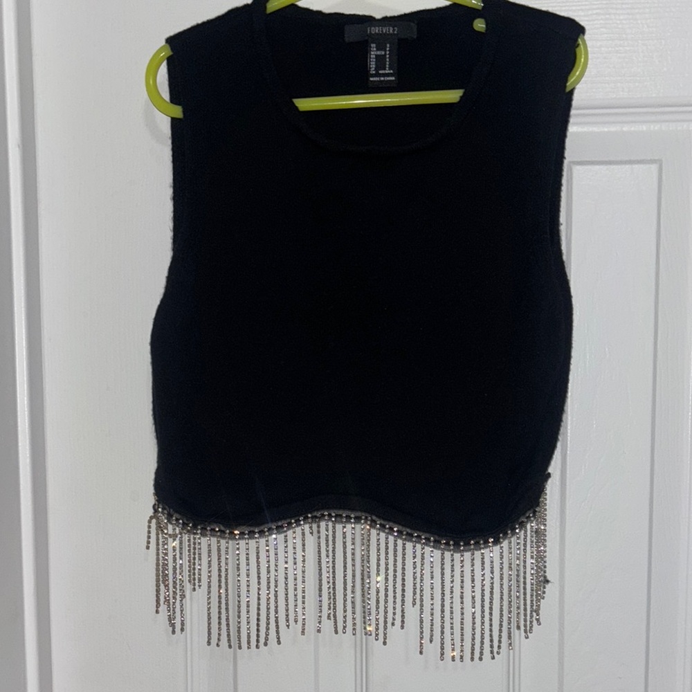 Forever 21 Black Embellished Crop Tank Top